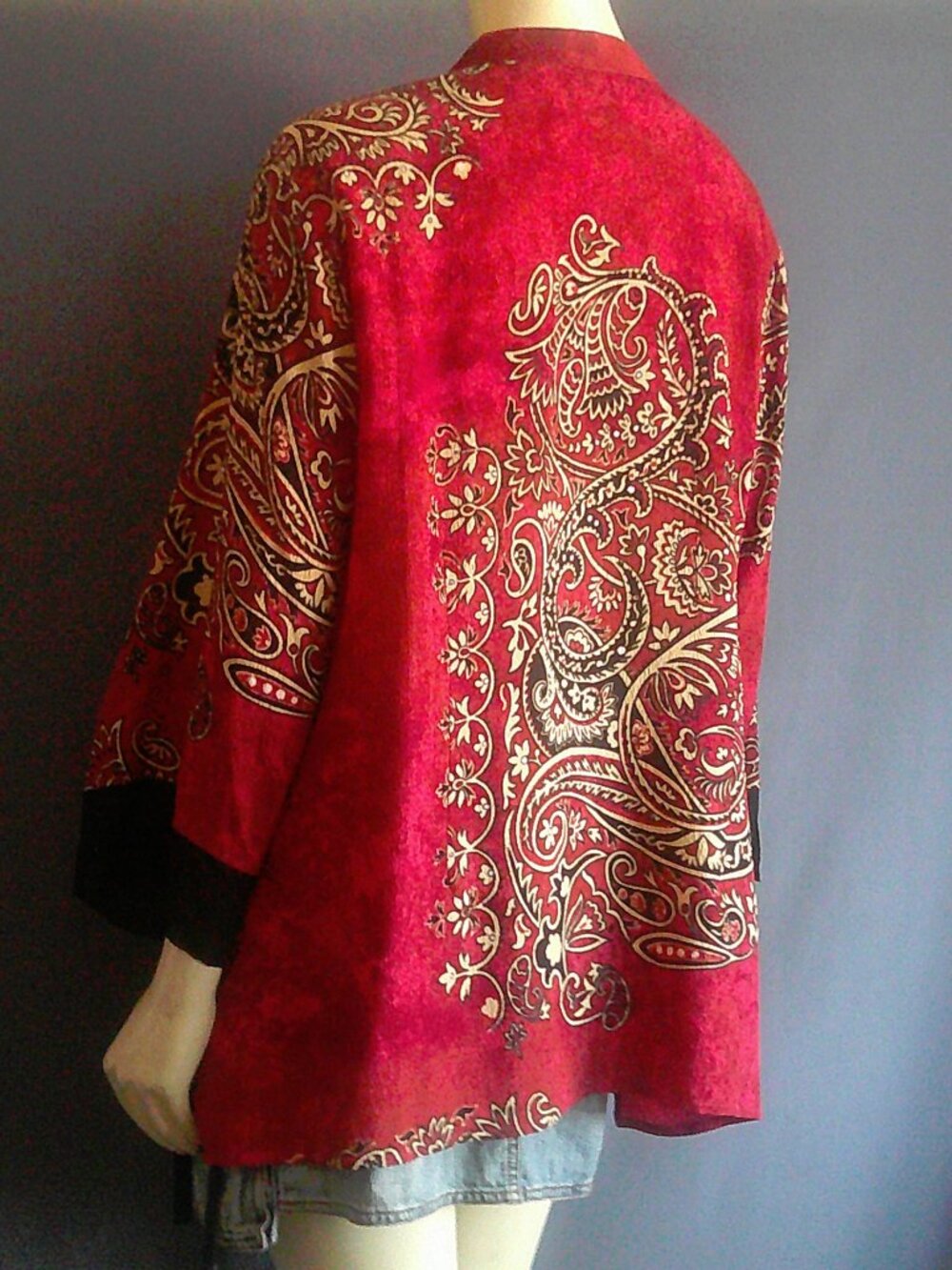 Citron of Santa Monica Red Silk Paisley Asian Tunic Top 2X - Picture 8 of 10